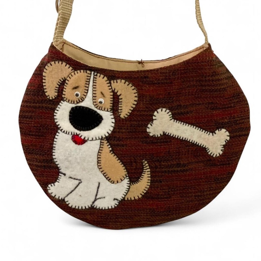 Upcycled Dog Design Crossbody Bag Brown and Tan
